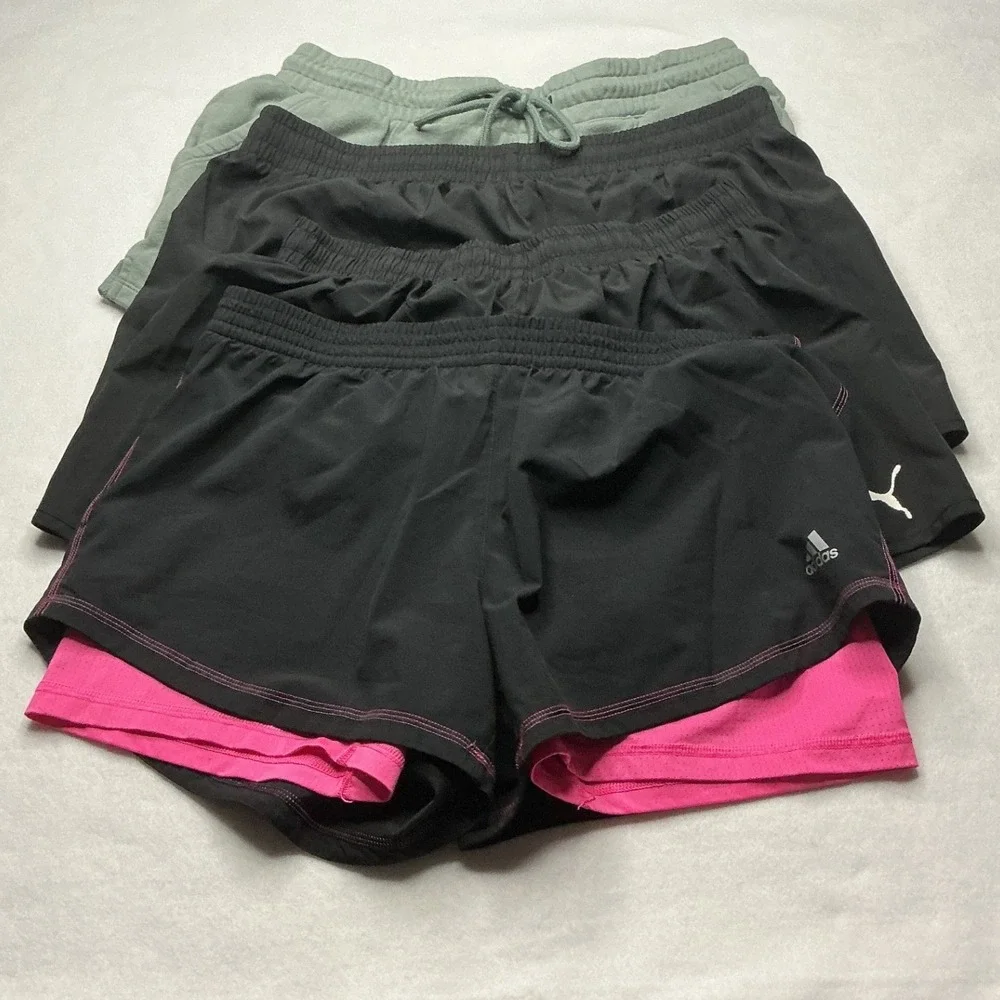 Adidas Reebok Puma Womens Activewear Shorts 4pc Bundle Large Black Green Pink